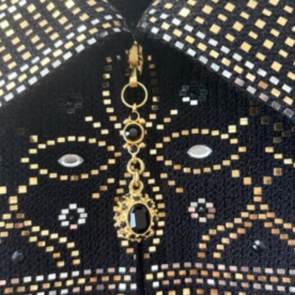 St. John Evening by Marie Gray– Black embellished w/Metallic Pattern , Size 4 - Picture 2 of 5